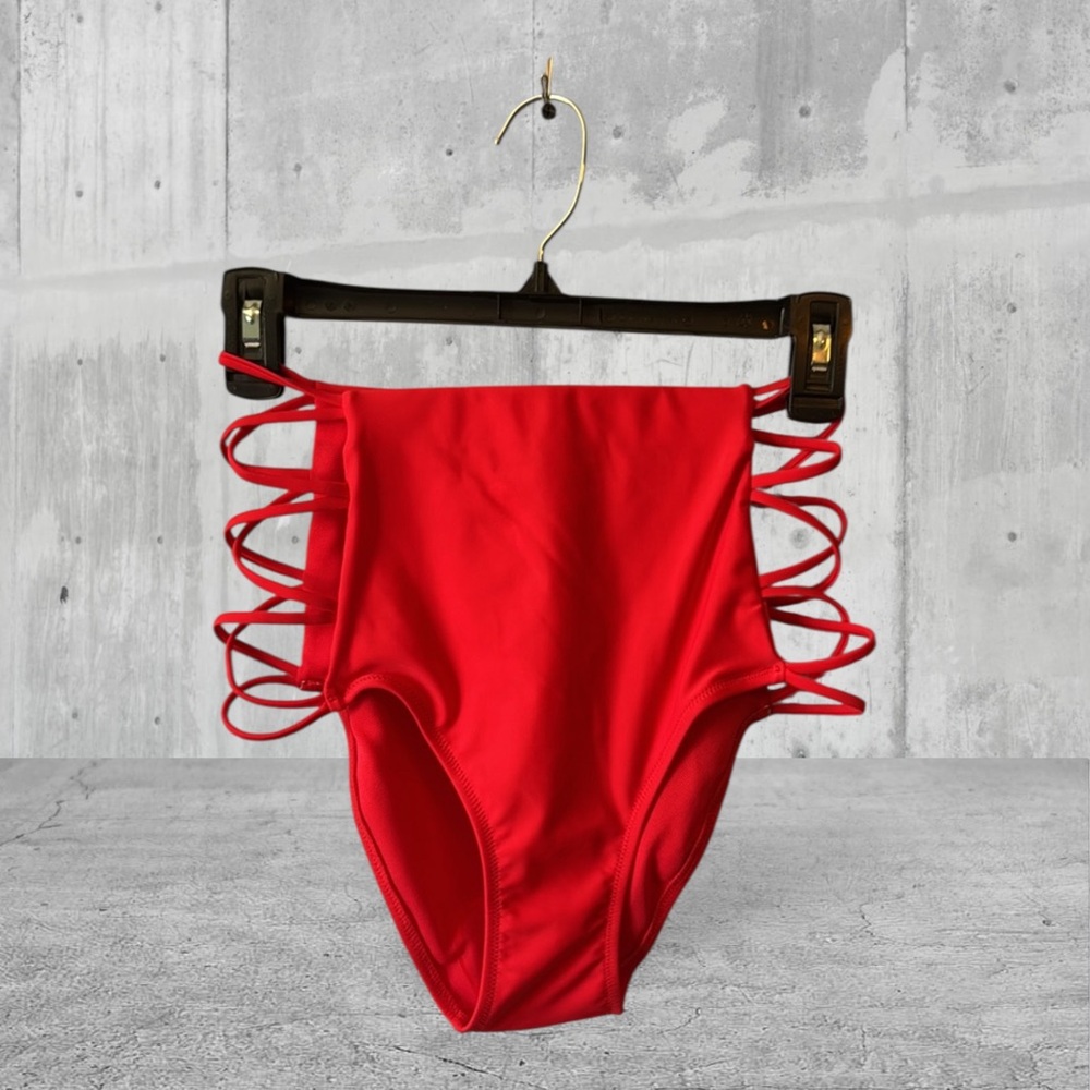 Red Swimsuit bottom lattice sides French cut